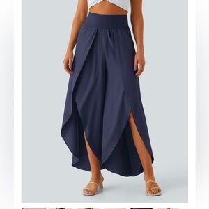HALARA Navy Blue Wide-Leg Tulip Wrap Pants